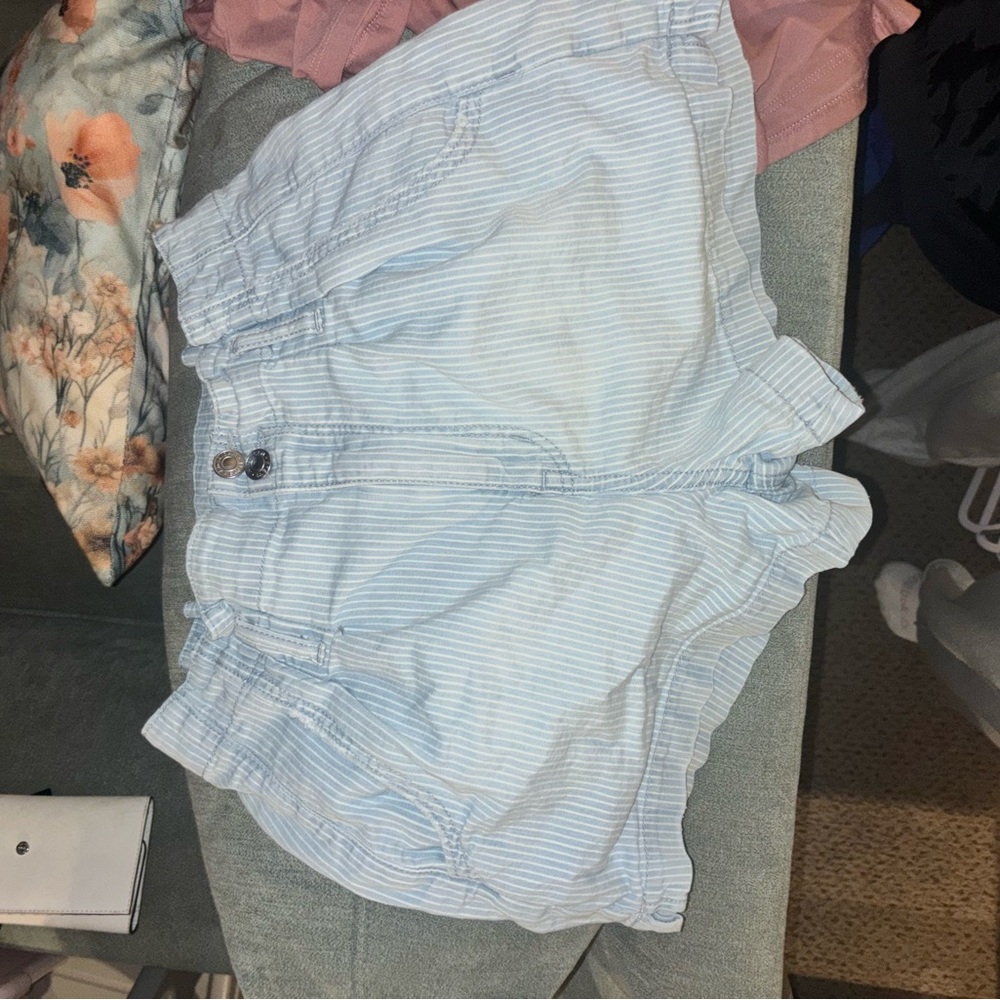 American Eagle Outfitters Light Blue Striped High Waist Shorts